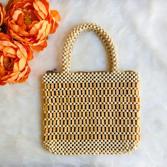 Vintage Handbags - Vintage Artisan Wooden Beaded Bag